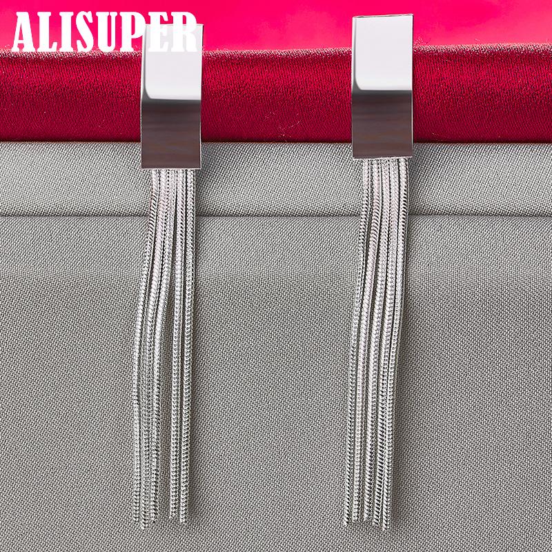 925 Sterling Sølv Lange Dusker Øredobber Smykker