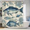 Classic Fish Print Shower Curtain Luxury Blue Flower Design for Bathrooms Decor Waterproof Fabric Home Accessories In White Dark