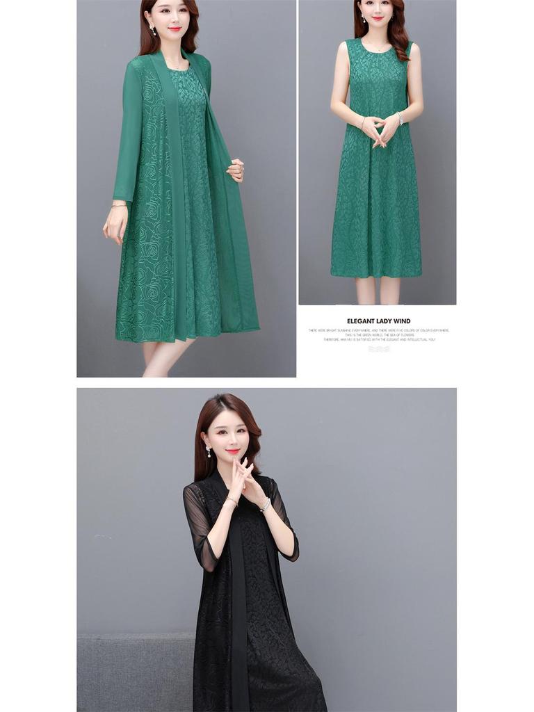 Rochie de vară din două piese 2023 cu șal cardigan de lungime medie