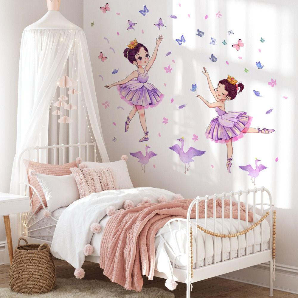 Cartoon Little Swan Girl Sticker Waterproof Dancing Girl Wall Sticker  Children