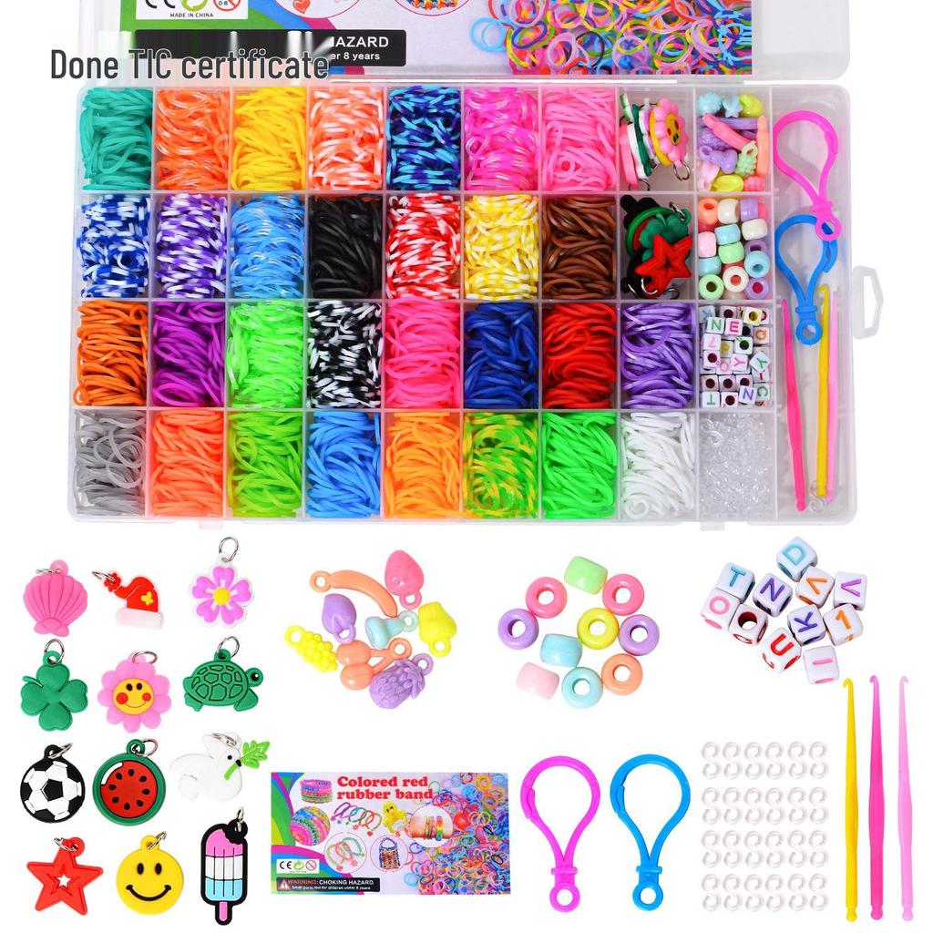 36-Grid Loom Kit: 1600 Rainbow Bands & Weaving Tools for DIY Educational Children's Bracelet Crafts