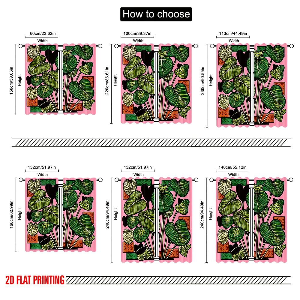 2D Flat Printing 2pcs Curtain Scene Curtains Colorful Tropical Leaves Digital Printed Polyester Drapes Family Party Decoration