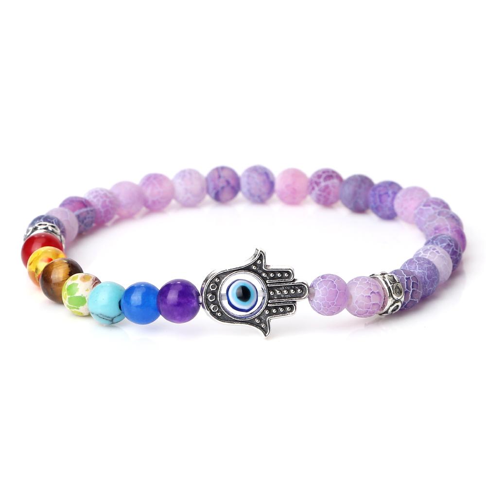 6mm 7 Chakra Beads Bracelets Lucky Evil Eye Hand Of Fatima Women Men Natural Lava Stone Agates Bracelet & Bangle Prayer Jewelry