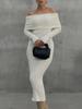Ladies Knitwear Maxi Dress Fashion Knit Long Dress Off-Shoulder Female Ribbed Loose High Waist Elegant Autumn Party Dress