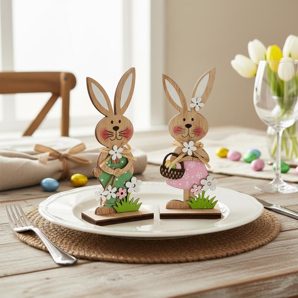 Easter Wooden Bunny Desktop Ornaments Charming Rabbit Ornaments for Parties and Celebrations