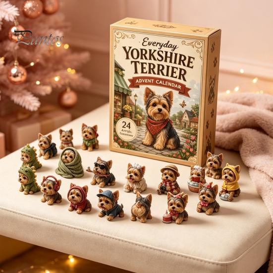 Mini Speelgoed 2026 Hond Kerst Adventskalender, 24 Dagen Puppy Beeldjes Aftellen Avond Verrassing 2D Acryl Schattige Verzamelbare Ornamenten voor Liefhebbers,