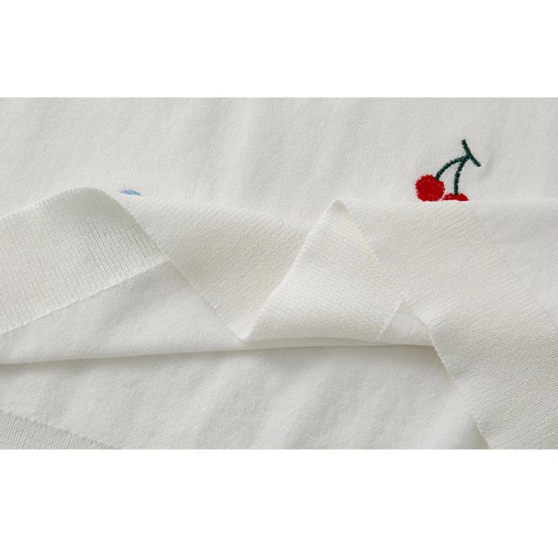 Damen Rundhals-Oberteil Damen Bestickter Strickpullover Molliges Mädchen Lässig Locker Kurzarm-T-Shirt