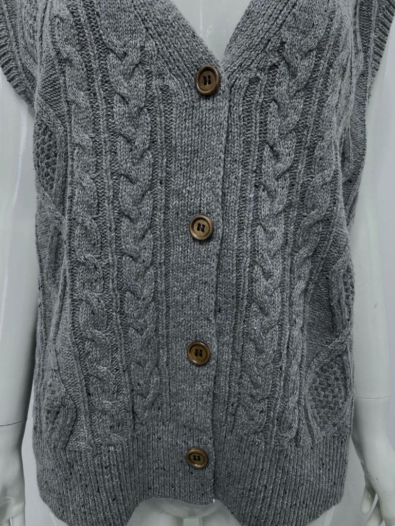 Speckled Dots Retro Diamond Button V-neck Sleeveless Autumn/Winter Women's Cardigan Vest