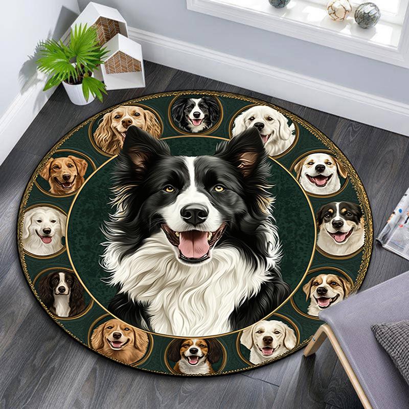 

Border Collie Round Area Rug,Carpet Rug for Living Room Bedroom Sofa Playroom Decor,Non-slip Floor Mat 80cmx80cm