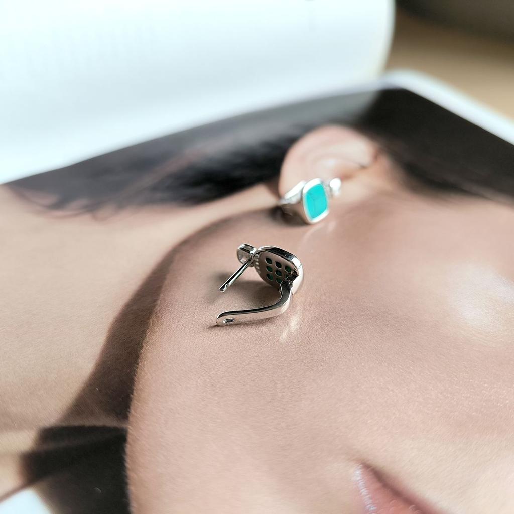 Серебряные серьги с бирюзой, фианитами (2160274)