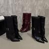 Stiletto High-heeled Pointed Red Boots Women, Retro Long Knight Boots, Women's 2025 New Winter Maillard Boots