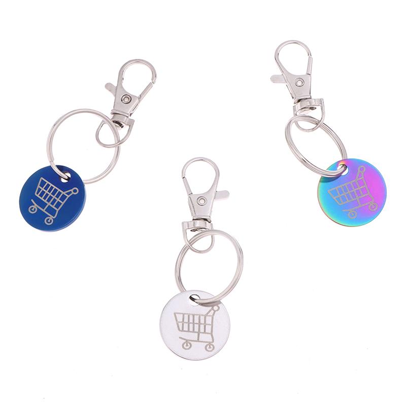 Shopping Trolley Tokens Key Ring With Carabiner Hook Mini Metal Supermarket Cart Remover Coin Label Keychain For Unisex