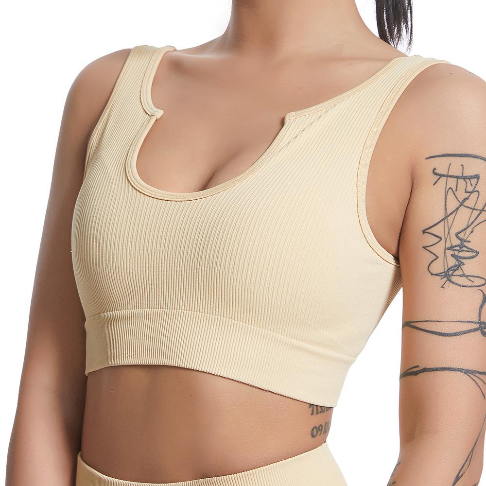 Hot-Selling Women's Seamless V-Neck Yoga Tank Top - Ribbed, High Elastic & Shockproof Sports Bra