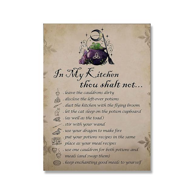 V mé kuchyni nemůžete čarodějnici Plakát Legrační čarodějnice Kouzelná severská nástěnná malba Obraz na plátně Obývací pokoj Nástěnná malba Domácí dekorace Bezrámové