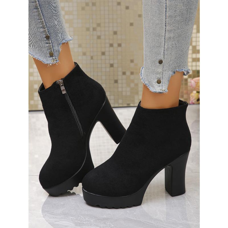 High Heeled Booties Plus Size 2025 Winter New Round Toe Vintage Side Zipper Fashion Boots for Women