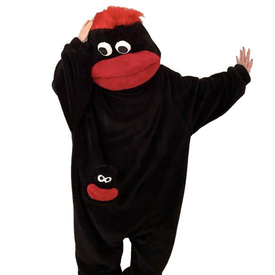 Grappige Draagbare Grote Mond Onesie Pyjama voor Kinderen, Volwassenen, Gezellige Fleece Huis Kleding, Met Capuchon Zacht Pluche Eendelig Jumpsuit