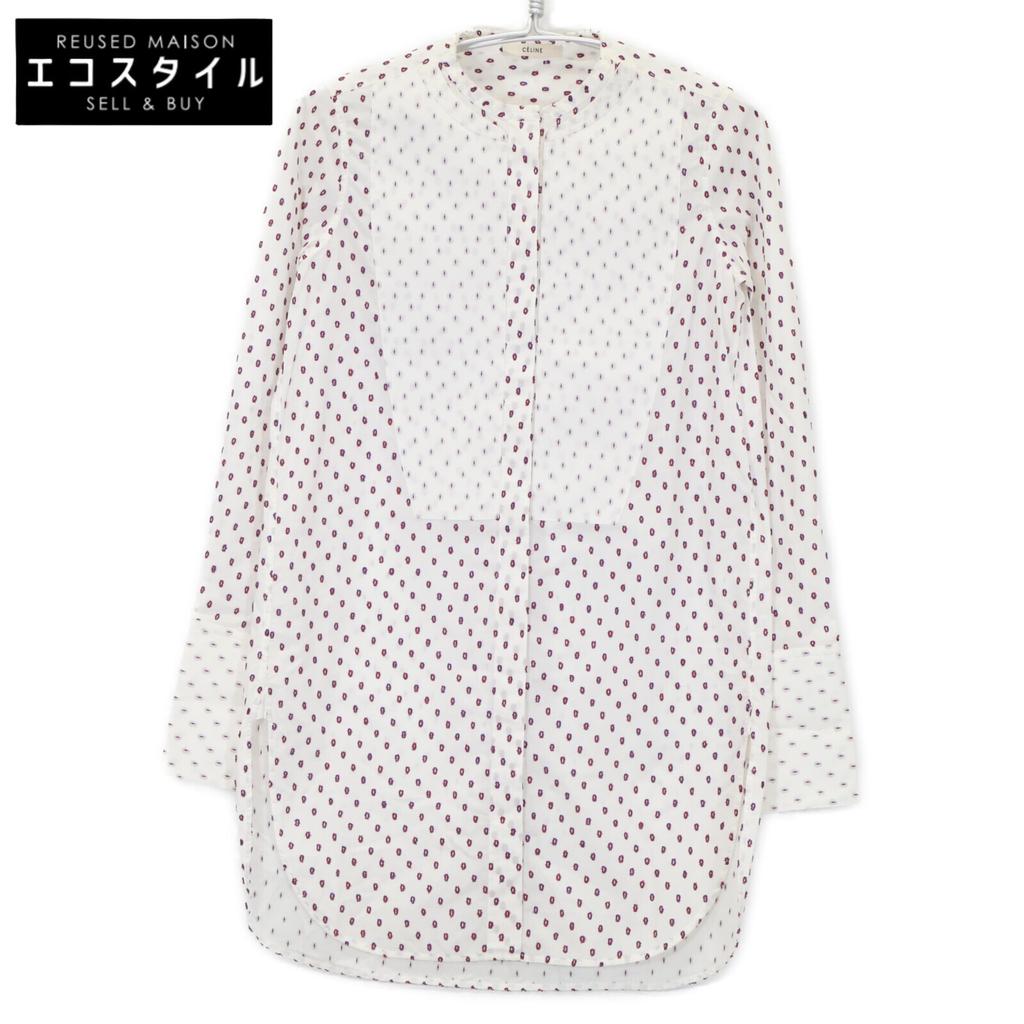 Celine 2 0M36/6712 White Phoebe Dot Tuxedo Shirt Tops 34 whiteUsed