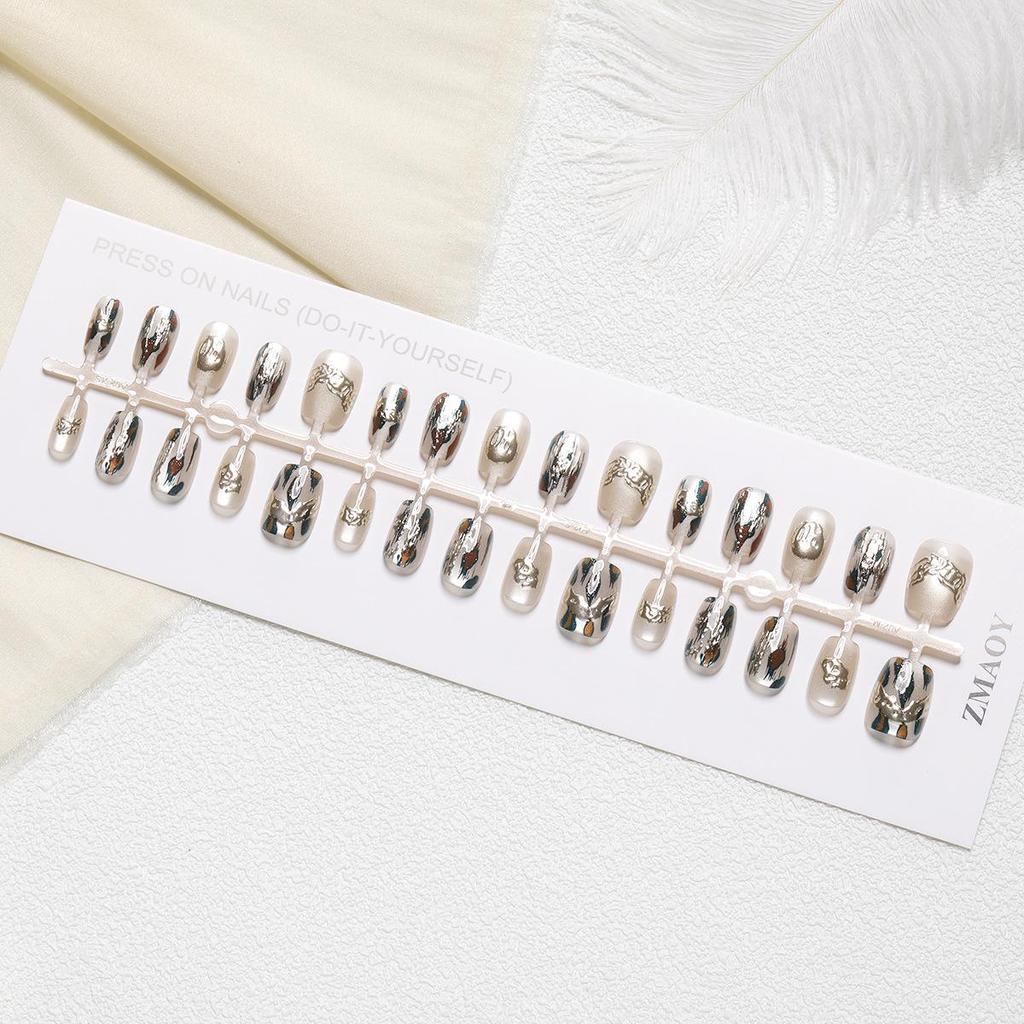 Nail Art Gilded Cat's Eye Blush Tips - 30-Piece Set, Handmade & Ready-to-Wear In XS/S/M