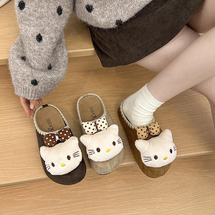 Kitty cat cute lazy bag head slippers women wear 2025 autumn and winter casual one-pedal thick-soled half slippers
