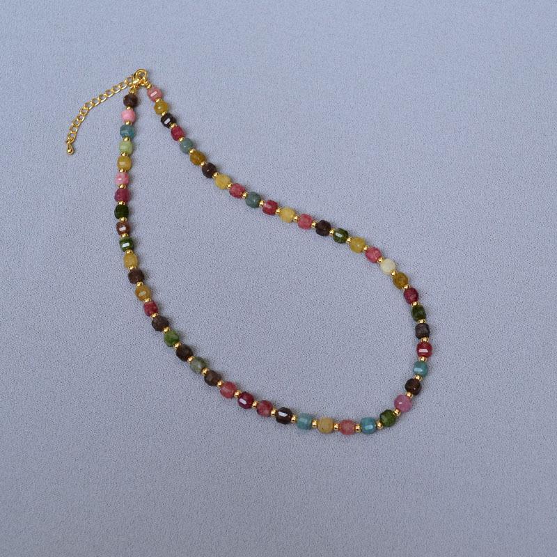 

Нишевый простой ретро допаминовый цвет турмалин бисер сладкий темперамент ожерелье ключица цепь женщины