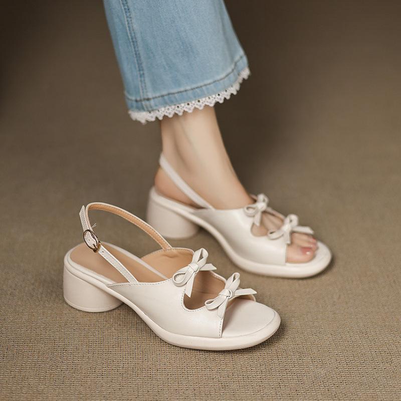 New Square Heel One-word Sandals Women's Casual Solid Color High-heeled Sandals Women's Thick-soled Large and Small Size Women's Shoes Summer Rou