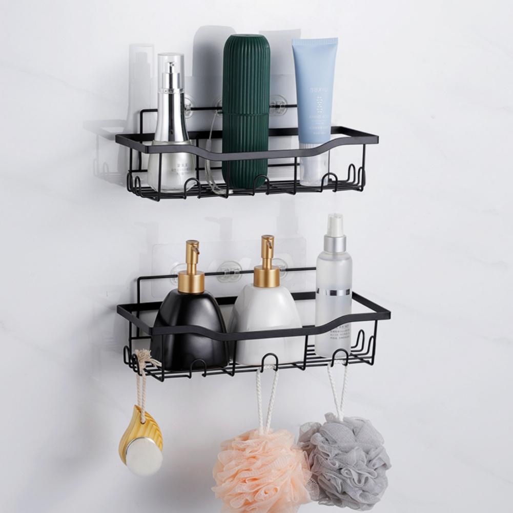 6Pcs Set 6-Hook Style Punch-Free Carbon Steel Storage Basket Bathroom Draining Organization Rack