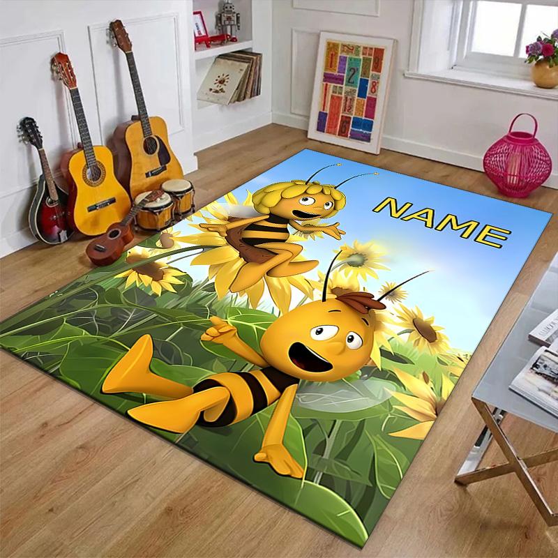 Custom Maya Bee Mat Personalized Name, Polyester Washable Indoor Entryway Rug, Gift for Christmas, Easter, Thanksgiving Day