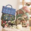 Quilted Floral Storage Basket Fabric Foldable Storage Tote with Handles Boho Collapsible Basket for Nursery Toys Towels Clothes Storage