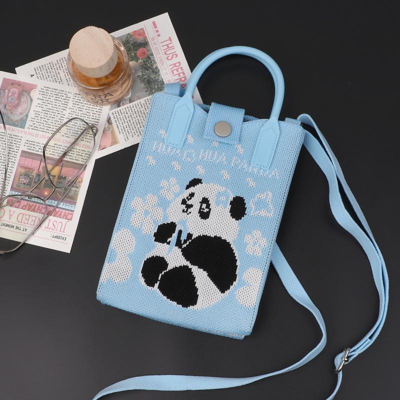 Playful Print Panda Knitted Handbag Stylish Small Crossbody Purse Perfect For Casual Outfits