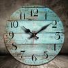 Stille Türkis Holz Wanduhr, Petrolgrün Blau Holzmaserung Rissig Vintage Rund Batteriebetrieben, Tickenfrei für Zuhause K