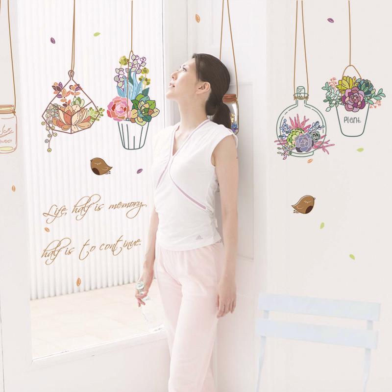 Removable Hanging Basket Plant Wall Sticker PVC Vinyl Art Romantic Creative Home Decor for Bedroom Living Room Wall Decal