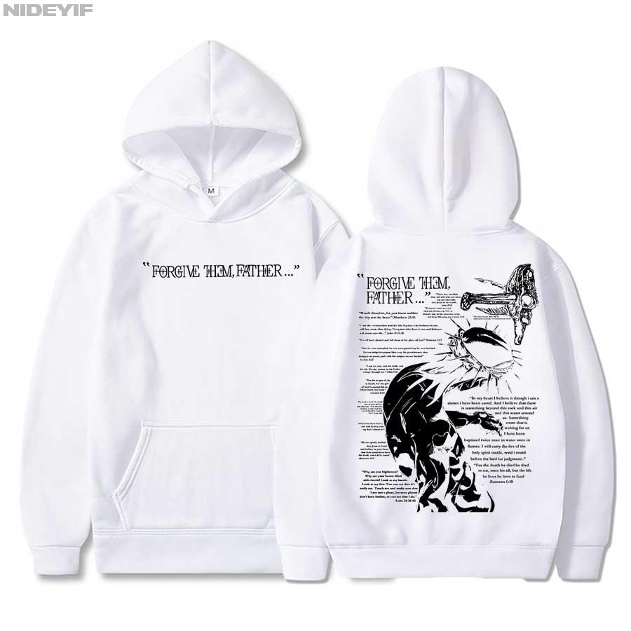 Christliche Jesus Merch Vergib ihnen Vater Bibelvers Hoodie Herren Damen Pullover Hiphop Streetwear Lässiges Sweatshirt Oberteile Cj2