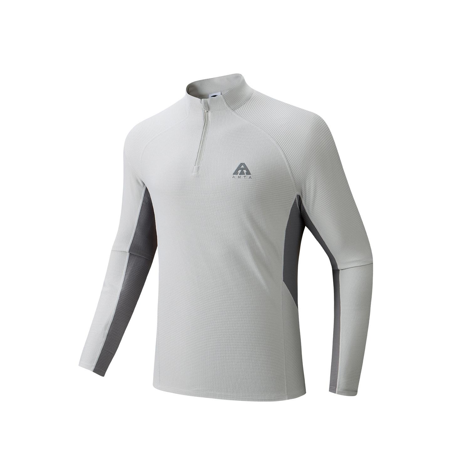 

Anta Outdoors Long Sleeve Knit Shirt Spring 2026 T-Shirt Men tops Half-Summer-Gray 952616401-1 3XL