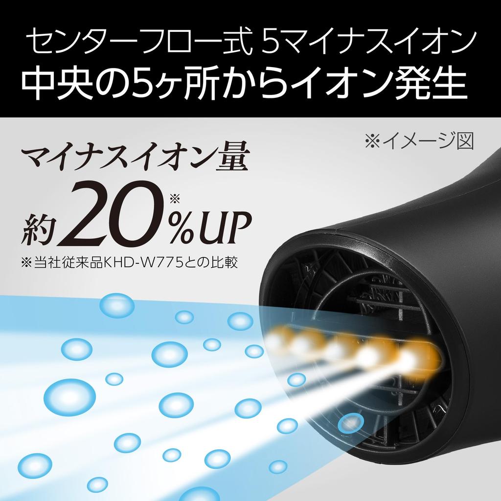 Koizumi Hair Dryer Large Air Quick Automatic Negative Double Black Monster, Volume, Drying, Hot/Cold Switching, Ion, Fan, KHD-W805/BK