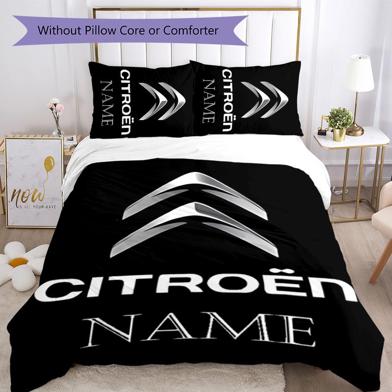 3pcs Custom Name Citroen logo Bedding Set Duvet Cover Closure Includes 1 Duvet Cover & 2 Pillowcases for All Seasons Bedroom Decor
