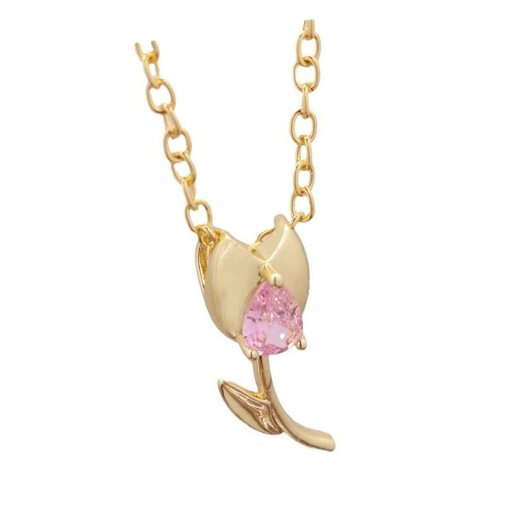 Elegant Tulips Pendant Necklace Gold Crystals Floral Jewelry Statement Pieces for Women Romance Wedding Accessory