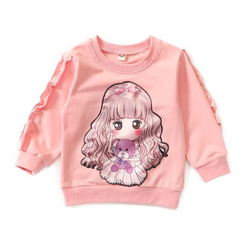 Girls Fashion Loose Hoodie Autumn and Winter Children's Long-sleeved Round Neck Cartoon Base Shirt