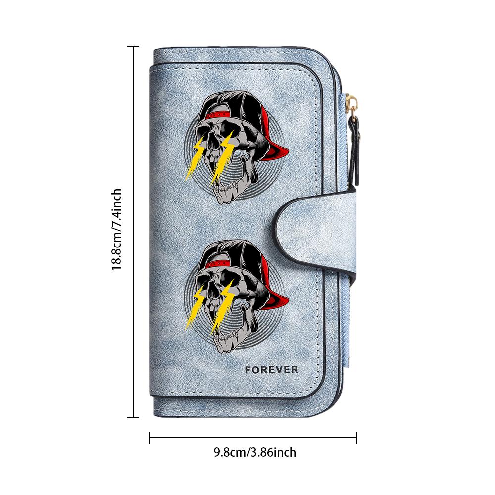 Gothic Skull Print Long Wallet for Men Large Capacity Multi Slot Card Holder Fashion Casual Leather Wallet