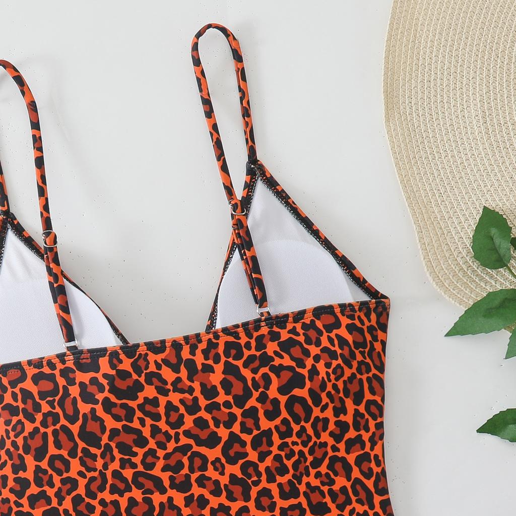 Fashion Leopard Pattern Backless Triangle Bikini Swimsuit For Beach Vacation
