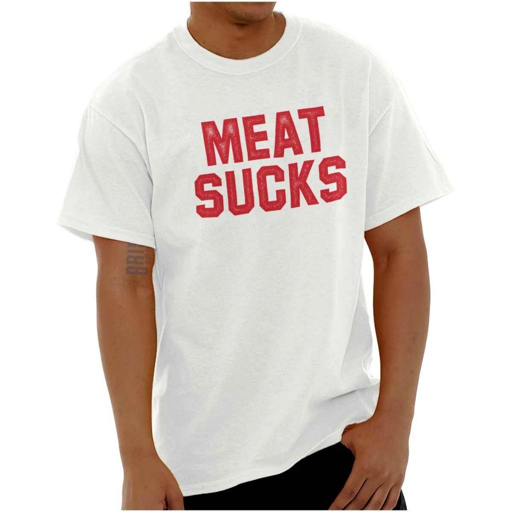 Vegan Vegetarian Activist Meat Sucks Protest Womens or Mens Crewneck T Shirt Tee