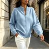 Women's Zip-Up Neck Knit Cardigan Color Loose Fit Slouchy Versatile Sweater Top