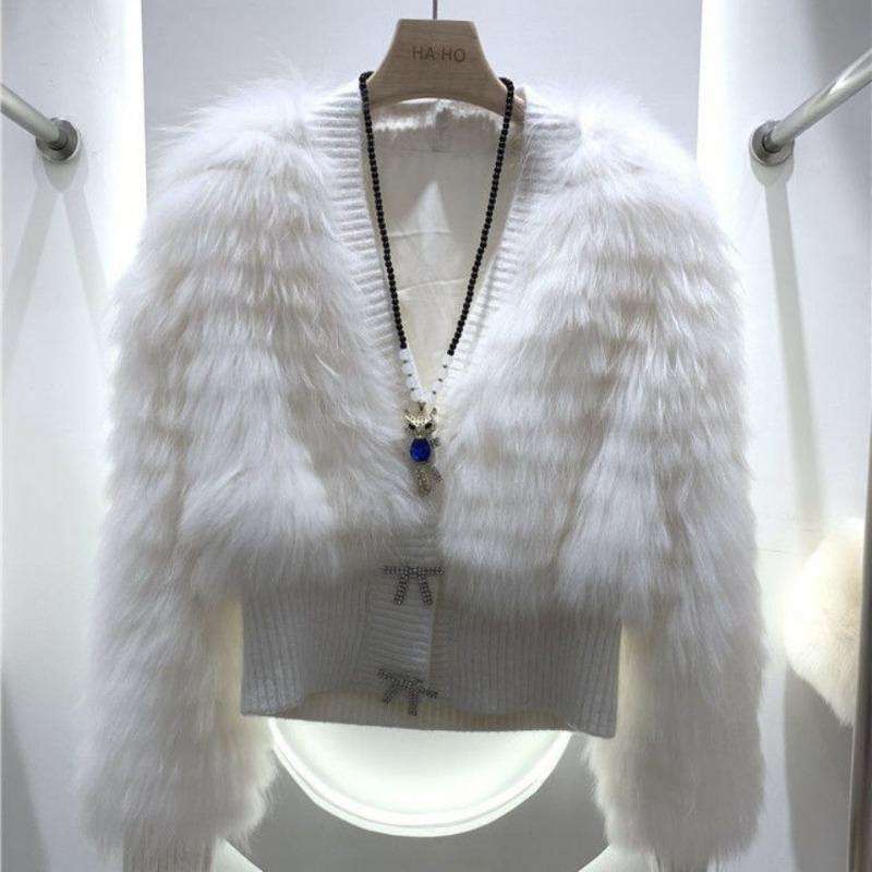 Autumn and Winter New Coat Fleece Top Short Rhinestone Coat Black One Size Long Sleeve