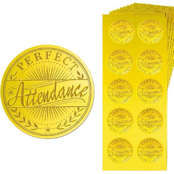 CHGCRAFT 150CS Perfect Attendance Gold Embossed Envelope Seal Stickers