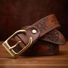 Thickened Handmade Leather First Layer Cowhide Belt Men'S Retro Copper Buckle Embossed British Personality Men'S Belt Men'S