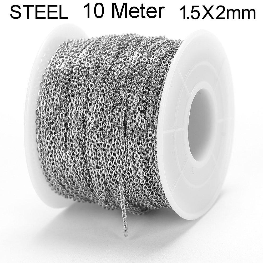2/10 Meters Stainless Steel Chain 1 1.5 2mm Gold&Steel Color Link for DIY Jewelry Making Necklace Bracelet Bulk Chain Supplies