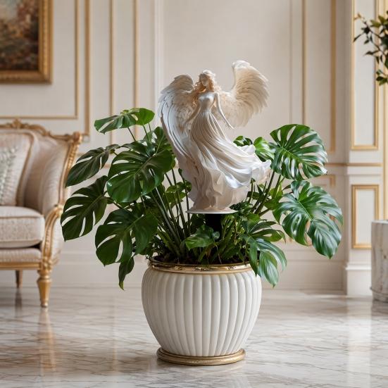 Engel Gartenstecker Dekoration, Acryl Engel Gartenschild mit Stab, Elegante geflügelte Engelsfigur für Innen Außen Hof Rasen Balkon