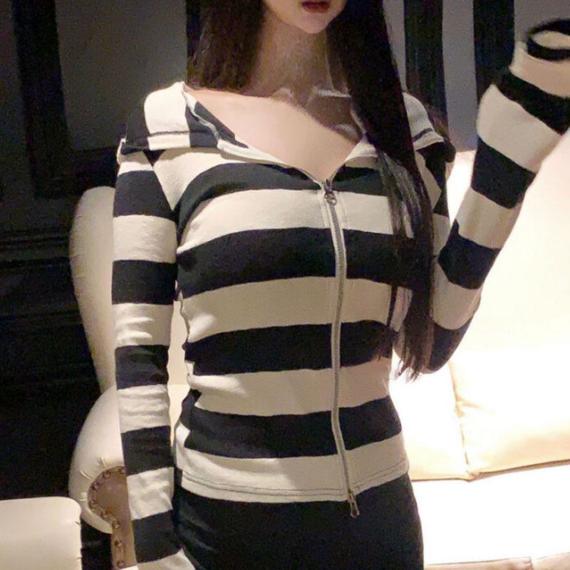 Korean Slim Striped Hooded Cardigan - Casual & Versatile Style