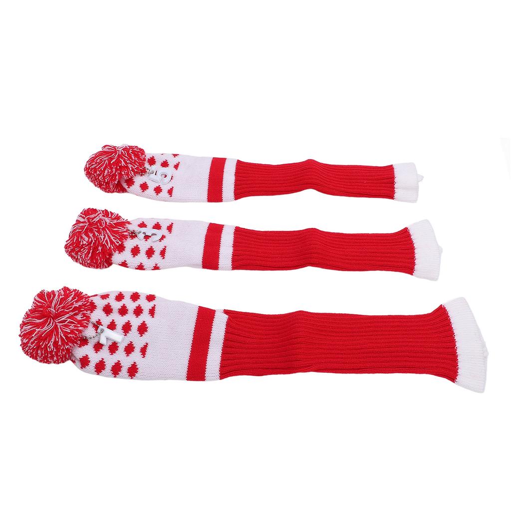 3PCS Stripes Knitted Club Head Covers 3 Piece Set 1 3 5 Headcovers with Pom Pom Decoration Snug Fit Red