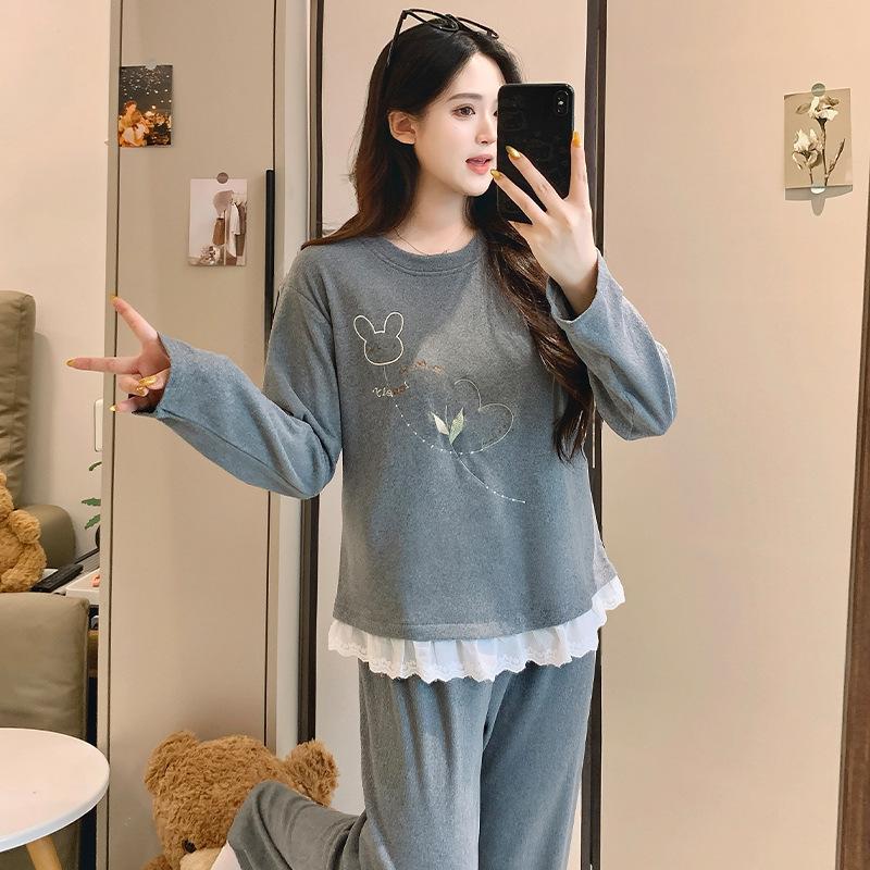 

New Girls Thermal Flannel Pajama Set - Long Sleeve Pullover & Pants for Autumn/Winter XXL