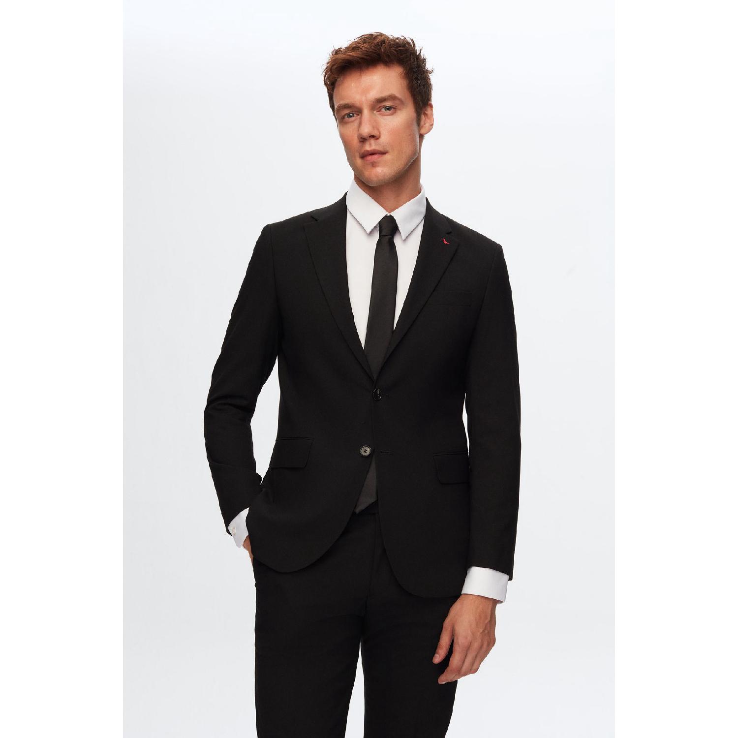 

Slim Fit Black Plain Mono Collar Double Slit Lined Suit 48 чёрный